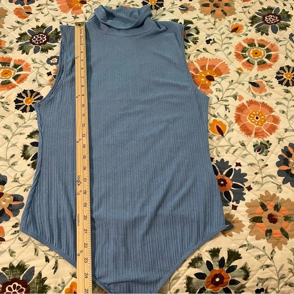 Intimately Free People Ribbed Mock Neck‎ Sleeveless Bodysuit Blue XL